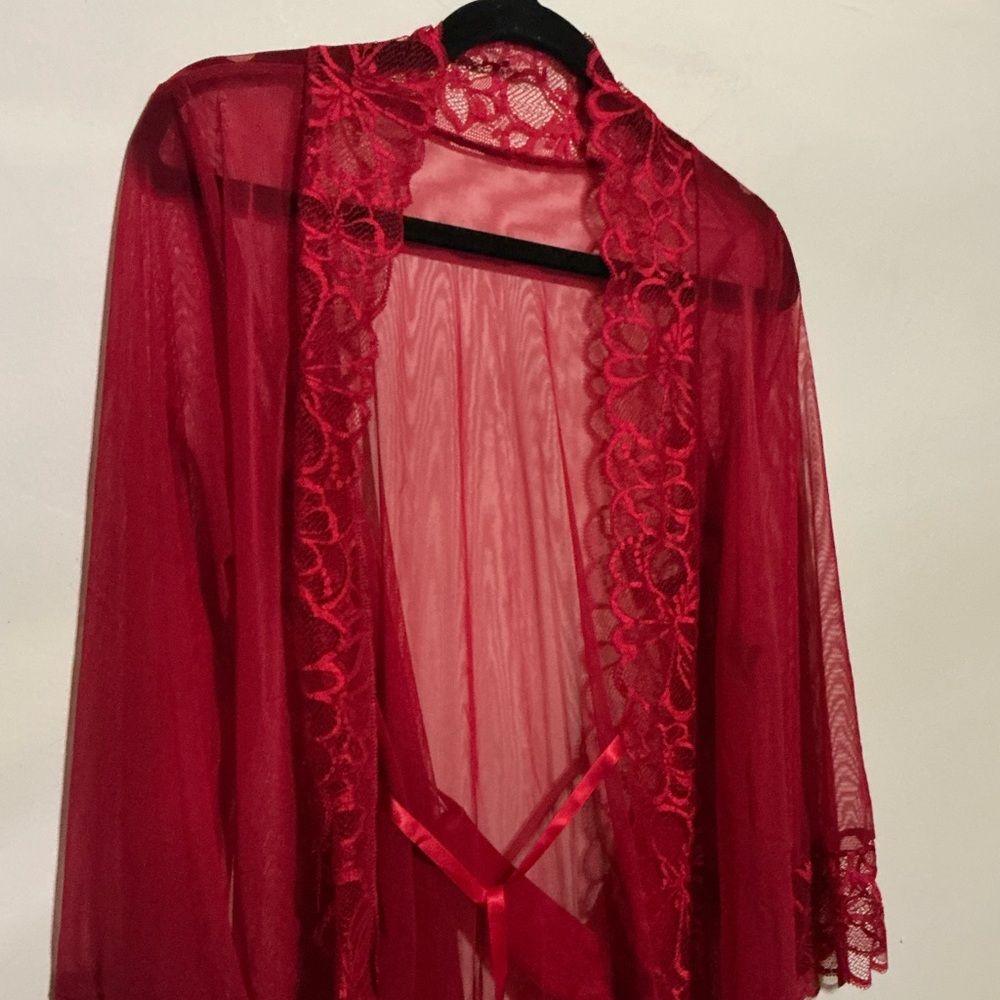 Luxurious Scarlet Lace Robe - Picture 2 of 5